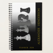  Zwart-Wit Waterverf Schaak Gouden Naam Planner (Voorkant)