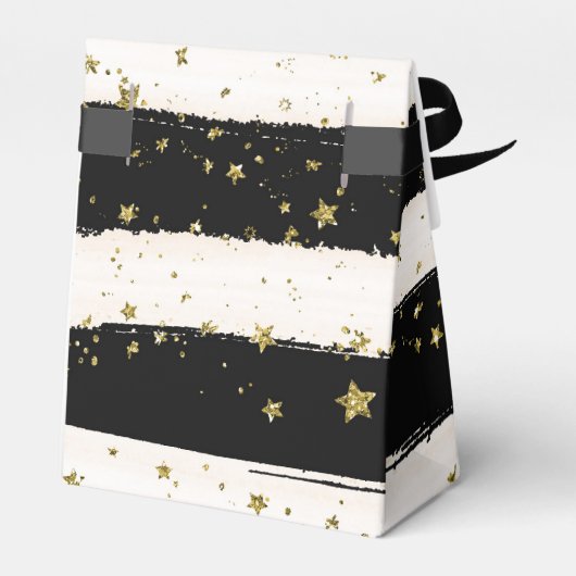 Zwart Wit Waterverf Strepen Goud Glitter Sterren Bedankdoosjes (Achterkant)