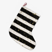 Zwart Wit Waterverf Strepen Goud Glitter Sterren Grote Kerstsok (Voorkant (Hangend))