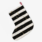 Zwart Wit Waterverf Strepen Goud Glitter Sterren Grote Kerstsok (Achterkant (Hangend))