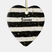 Zwart Wit Waterverf Strepen Goud Glitter Sterren Keramisch Ornament (Rechts)