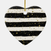 Zwart Wit Waterverf Strepen Goud Glitter Sterren Keramisch Ornament (Achterkant)