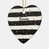 Zwart Wit Waterverf Strepen Goud Glitter Sterren Keramisch Ornament (Links)