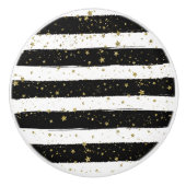 Zwart Wit Waterverf Strepen Goud Glitter Sterren Keramische Knop (Voorkant)