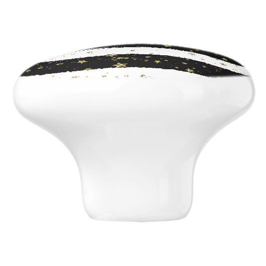 Zwart Wit Waterverf Strepen Goud Glitter Sterren Keramische Knop (Zijkant)
