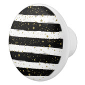 Zwart Wit Waterverf Strepen Goud Glitter Sterren Keramische Knop (Rechts)