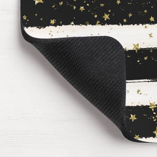 Zwart Wit Waterverf Strepen Goud Glitter Sterren Muismat (Hoek)