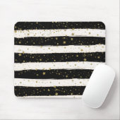 Zwart Wit Waterverf Strepen Goud Glitter Sterren Muismat (Met muis)