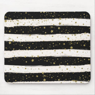 Zwart Wit Waterverf Strepen Goud Glitter Sterren Muismat