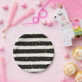 Zwart Wit Waterverf Strepen Goud Glitter Sterren Papieren Bordje (Feest)