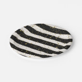Zwart Wit Waterverf Strepen Goud Glitter Sterren Papieren Bordje (Gekanteld)