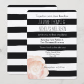 Zwart-wit Waterverf Strepen Roos Bruiloft Kaart (Voorkant / Achterkant)