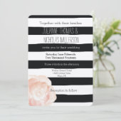 Zwart-wit Waterverf Strepen Roos Bruiloft Kaart (Staand voorkant)