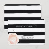 Zwart-wit Waterverf Stripes Roos RSVP Kaart (Voorkant / Achterkant)