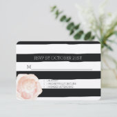 Zwart-wit Waterverf Stripes Roos RSVP Kaart (Staand voorkant)