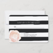 Zwart-wit Waterverf Stripes Roos RSVP Kaart (Voorkant)