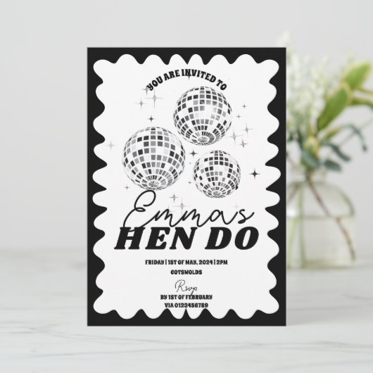 Zwart Wit Wavy Bachelorette Party Hen Routebeschri Kaart (Staand voorkant)