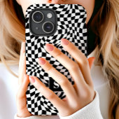 Zwart-wit Wavy Geruite Monogrammed Case-Mate iPhone Case