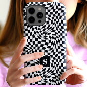 Zwart-wit Wavy Geruite Monogrammed Case-Mate iPhone Case