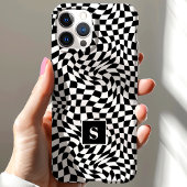 Zwart-wit Wavy Geruite Monogrammed Case-Mate iPhone Case