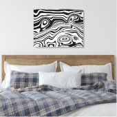 Zwart-wit Wavy Gestreepte Art Canvas Print (Insitu (Slaapkamer))