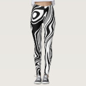 Zwart Wit Wavy Gestreepte Leggings of Kies Kleur (Voorkant)