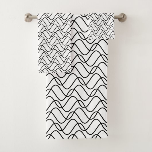 Zwart-wit Wavy lijnen patroon Bad Handdoek (Insitu)
