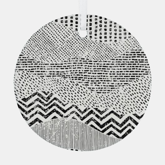 Zwart Wit Wavy Patchwork Ornament (Achterkant)