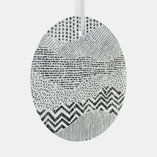 Zwart Wit Wavy Patchwork Ornament (Voorkant Rechts)