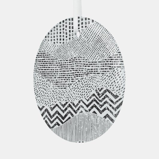 Zwart Wit Wavy Patchwork Ornament (Voorkant links)