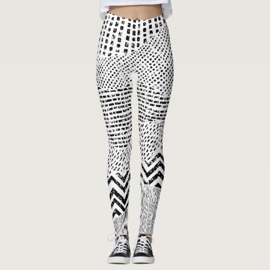 Zwart Wit Wavy Patchwork Ornament Leggings (Voorkant)
