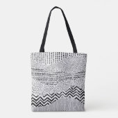 Zwart Wit Wavy Patchwork Ornament Tote Bag (Achterkant)