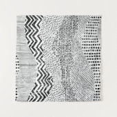 Zwart Wit Wavy Patchwork Ornament Wandkleed (Voorkant (horizontaal))
