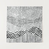 Zwart Wit Wavy Patchwork Ornament Wandkleed (Voorkant)