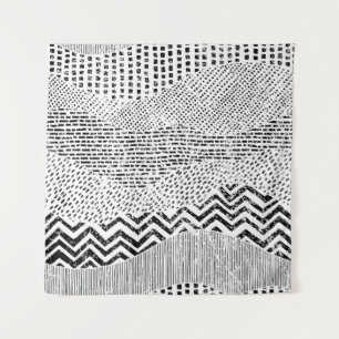 Zwart Wit Wavy Patchwork Ornament Wandkleed