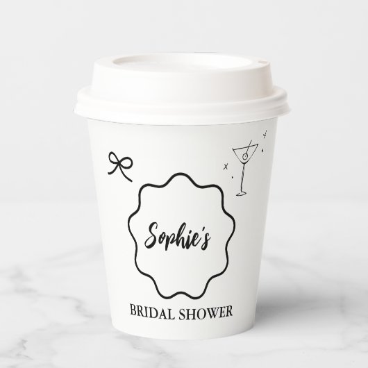 Zwart-wit Wavy Retro Border Vrijgezellenfeest Papieren Bekers (Voorkant)