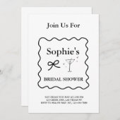 Zwart-wit Wavy Retro Vrijgezellenfeest, Martini Kaart (Voorkant / Achterkant)