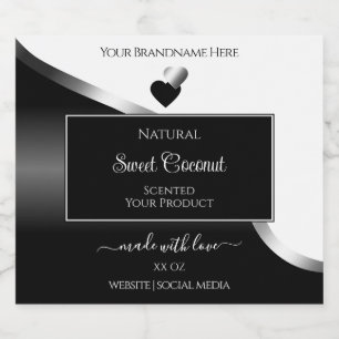 Zwart-wit Wavy Silver Hearts Product Labels Likeurfles Etiket