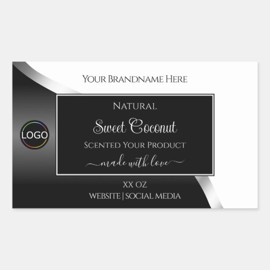Zwart-wit Wavy Silver Logo Product Labels (Voorkant)