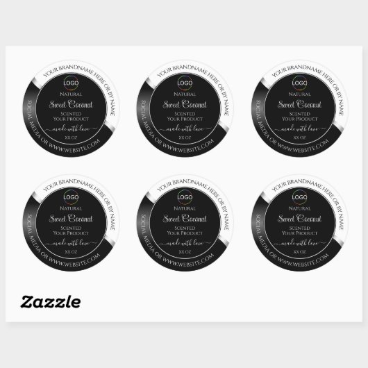 Zwart-wit Wavy Silver Logo Product Labels (Vel)