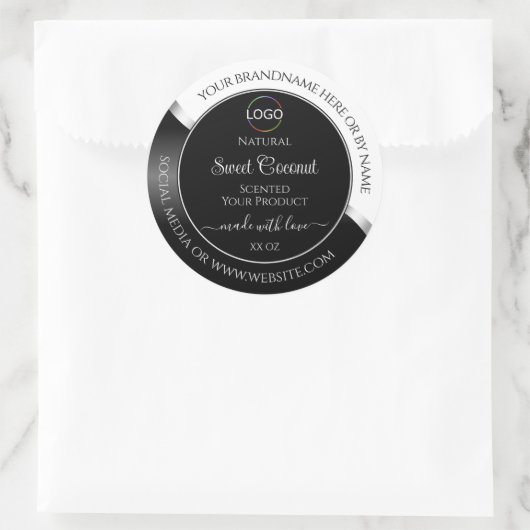 Zwart-wit Wavy Silver Logo Product Labels (Tas)