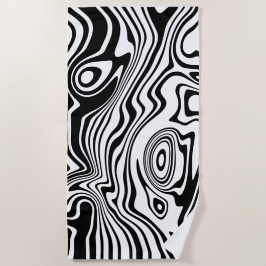 Zwart Wit Wavy Stripe Strandlaken (Voorkant)