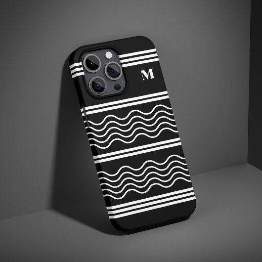 Zwart-wit Wavy Stripes Patroon Monogram Case-Mate iPhone Case