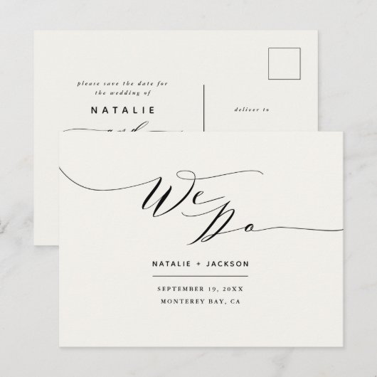 Zwart + wit we doen elegante bruiloft briefkaart (Voorkant / Achterkant)