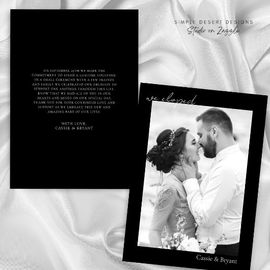 Zwart-wit We Eloped Elegant Modern Bruiloft Aankondiging