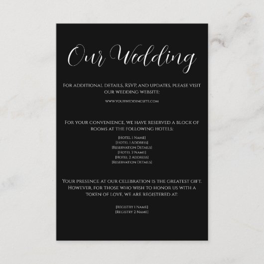 Zwart Wit Wedding Enclosure Kaart (Voorkant)