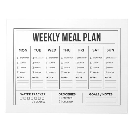 Zwart & Wit Weekmenu Notitieblok (Voorkant)