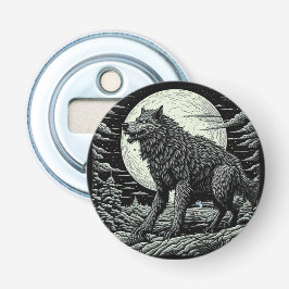 Zwart-wit  Weerwolf Ai Art Button Flesopener