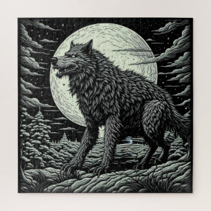 Zwart-wit Weerwolf Ai Art Legpuzzel