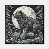 Zwart-wit Weerwolf Ai Art Magneet (Voorkant)